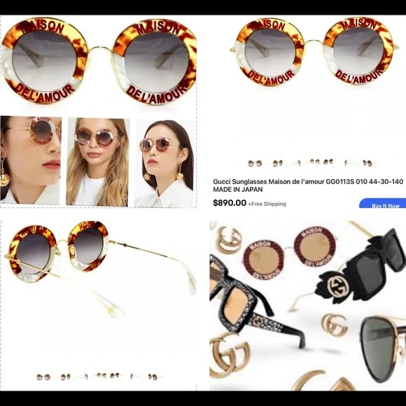 GUCCI UNSEX “ HOUSE OF LOVE HAVANA & PEARL LINE DETAILING ROUND SUNGLASSES